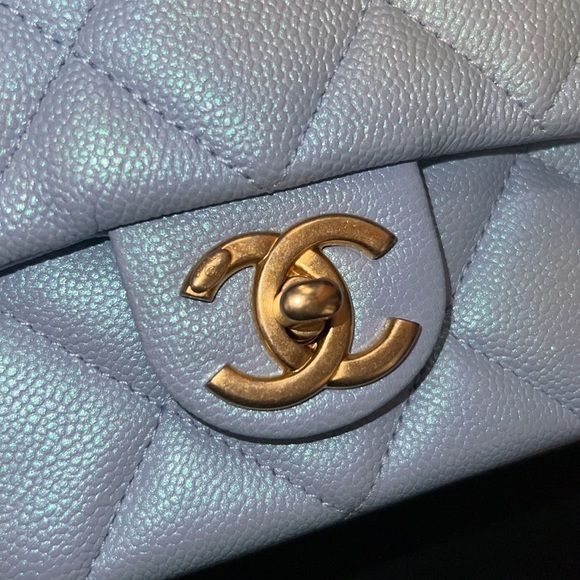 RESERVED Chanel my perfect Mini Square 21k Iridescent Light Blueadjustable chain - Picture 3 of 13